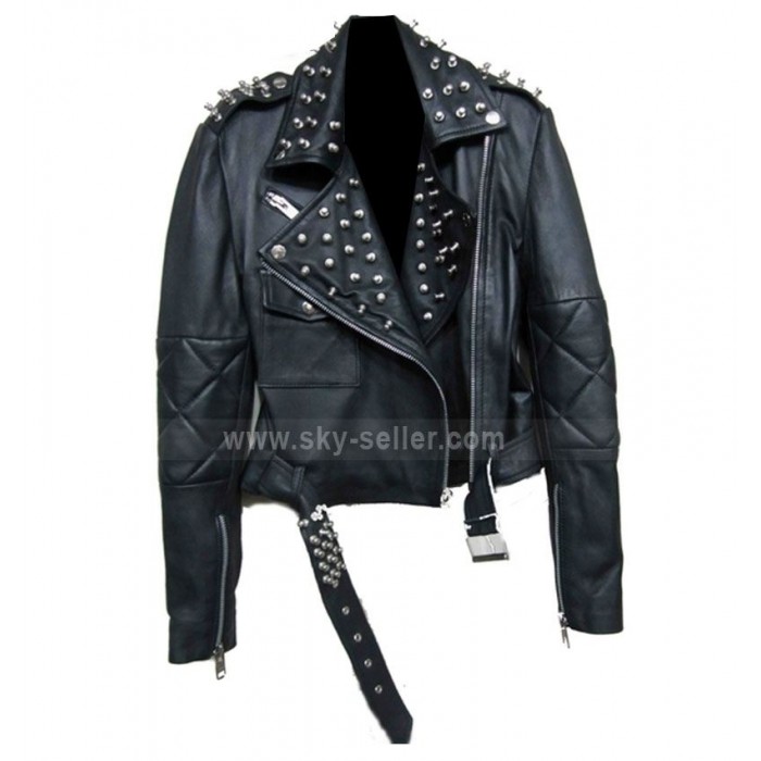 Nicole Richie Studded Black Leather Biker Jacket